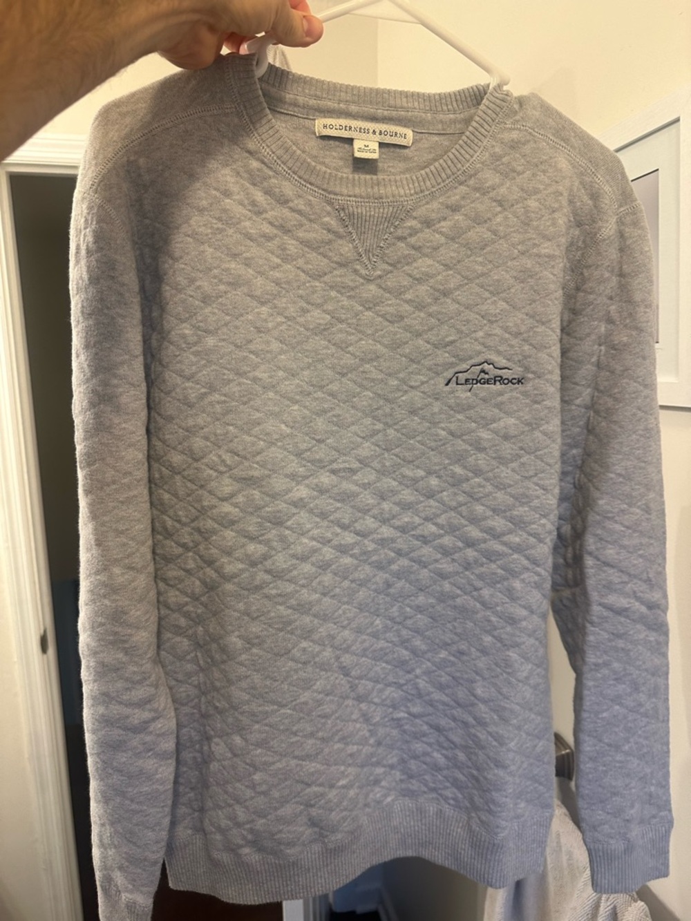 Quilted Crewneck Sweater - Light Gray - Men, like new